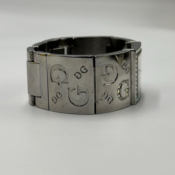 3/$30 Guess Watch Women Silver Tone Pink Dial Wide Bangle Band New Battery 6.5" - Picture 11 of 11